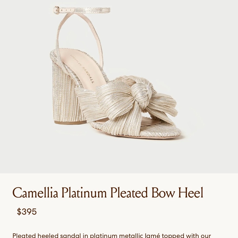 LOEFFLER RANDALL Camellia Platinum Pleated Bow Heels